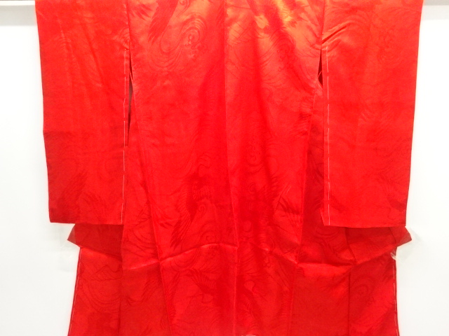 アンティーク　綸子波に鶴模様織り出し長襦袢